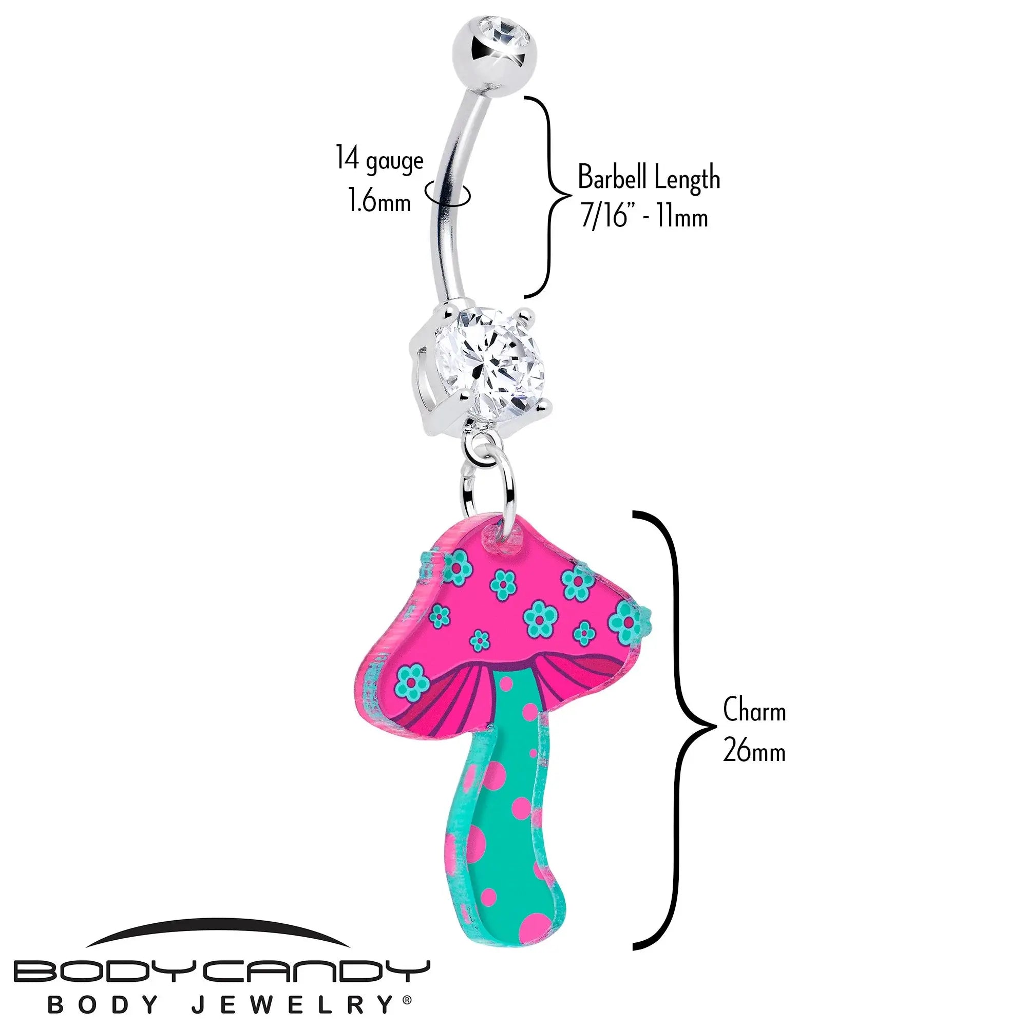 Double Gem Funky Floral Mushroom Dangle Belly Ring by Onyx O - BodyCandy - Flyclothing LLC