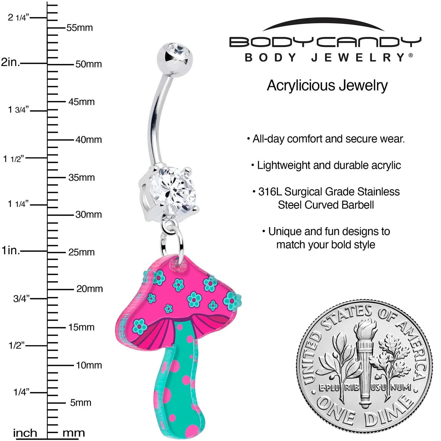 Double Gem Funky Floral Mushroom Dangle Belly Ring by Onyx O - BodyCandy - Flyclothing LLC