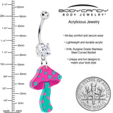 Double Gem Funky Floral Mushroom Dangle Belly Ring by Onyx O - BodyCandy - Flyclothing LLC