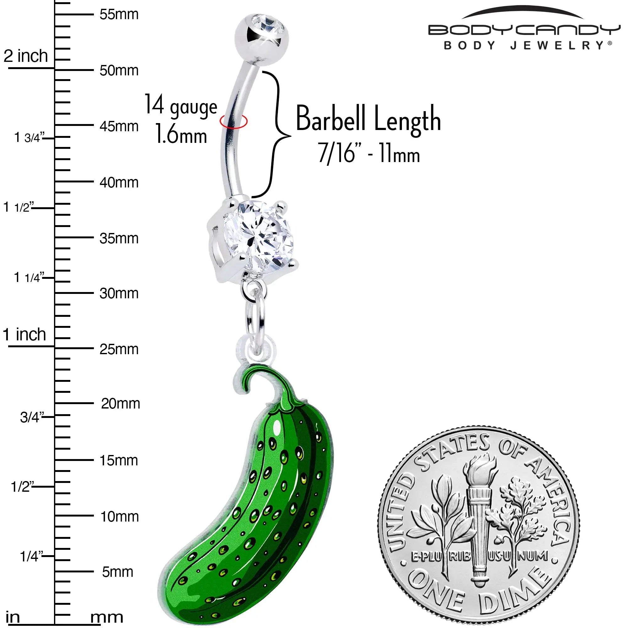 Acrylicious Funky Green Pickle Dangle Belly Ring by Onyx O - BodyCandy - Flyclothing LLC