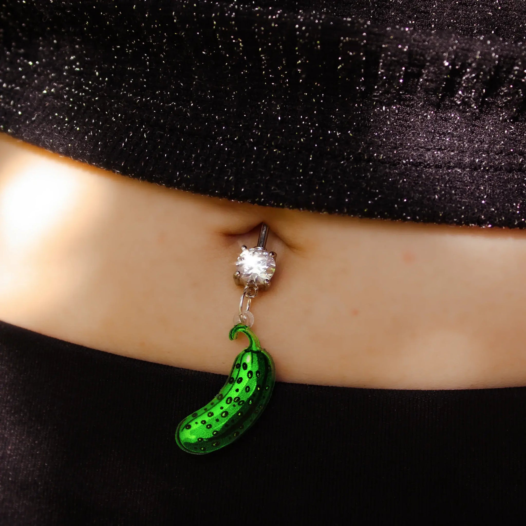 Acrylicious Funky Green Pickle Dangle Belly Ring by Onyx O - BodyCandy - Flyclothing LLC