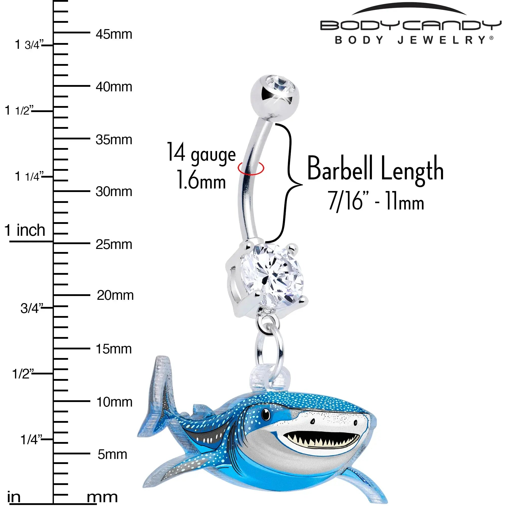 Acrylicious Attack Swimming Shark Dangle Belly Ring by Onyx O - BodyCandy - Flyclothing LLC