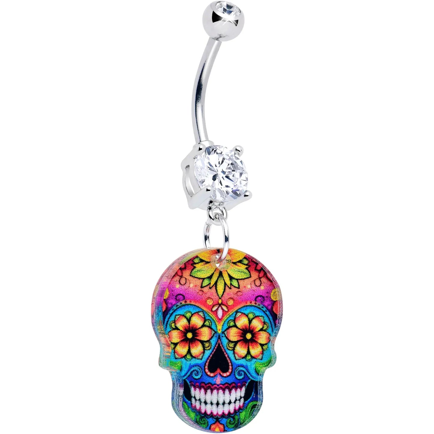 Acrylicious Vibrant Vibes Sugar Skull Dangle Belly Ring - BodyCandy - Flyclothing LLC