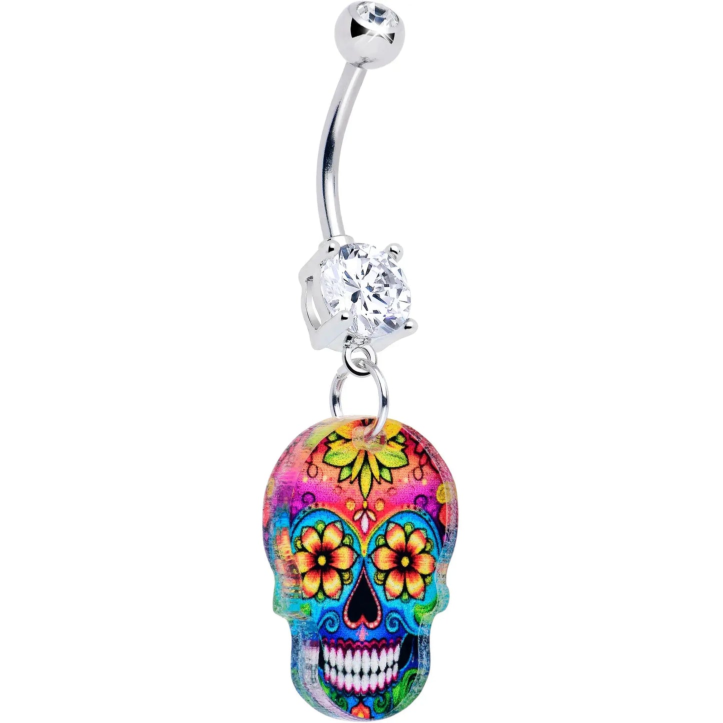Acrylicious Vibrant Vibes Sugar Skull Dangle Belly Ring - BodyCandy - Flyclothing LLC