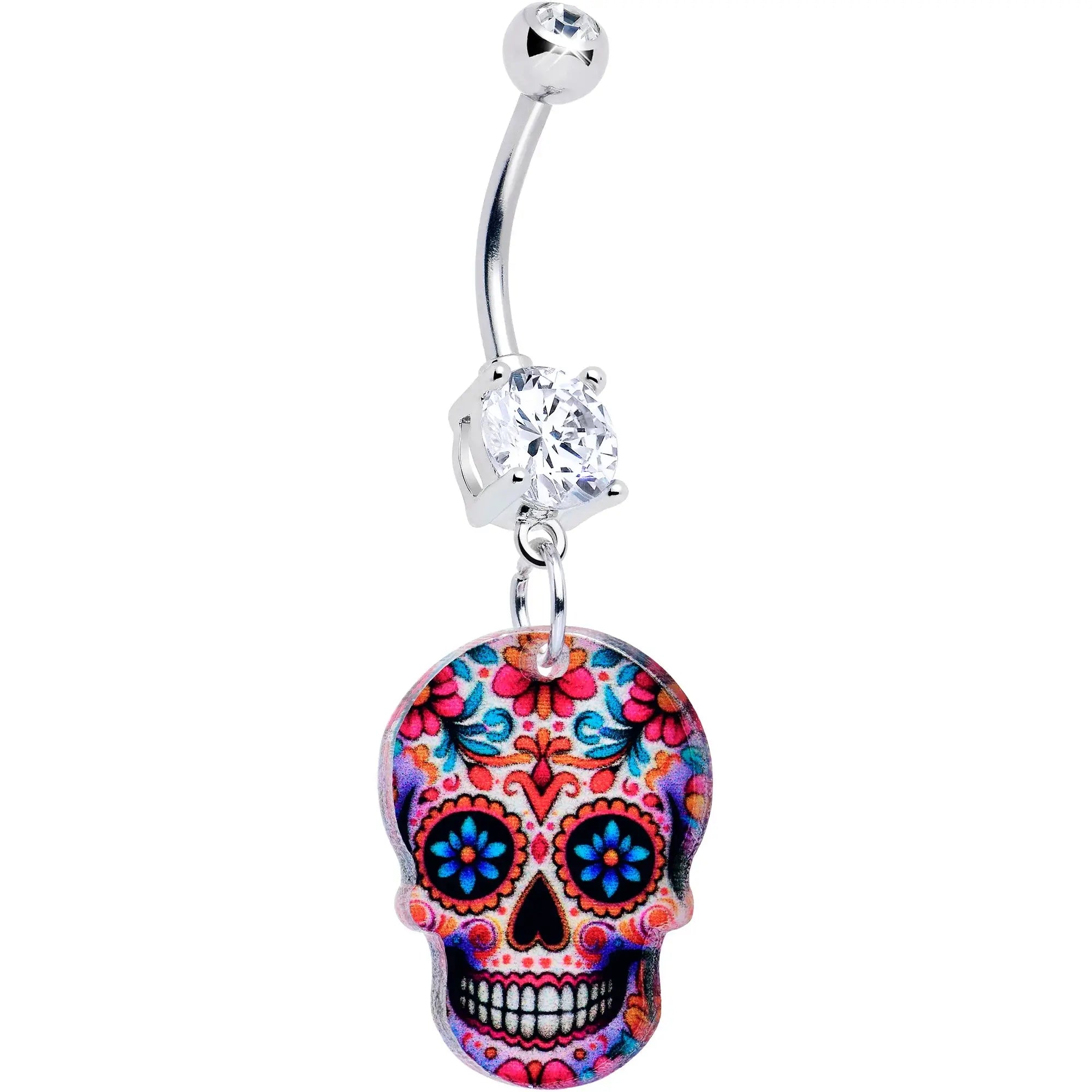 Acrylicious Happy Sugar Skull Dangle Belly Ring - BodyCandy - Flyclothing LLC