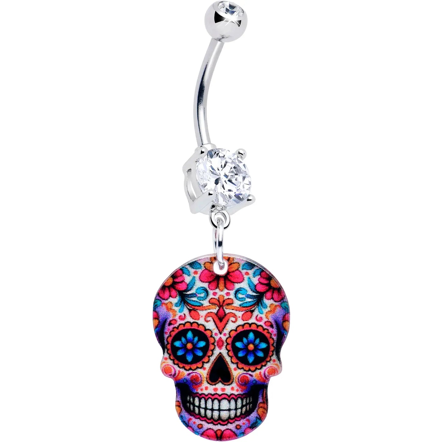Acrylicious Happy Sugar Skull Dangle Belly Ring - BodyCandy - Flyclothing LLC