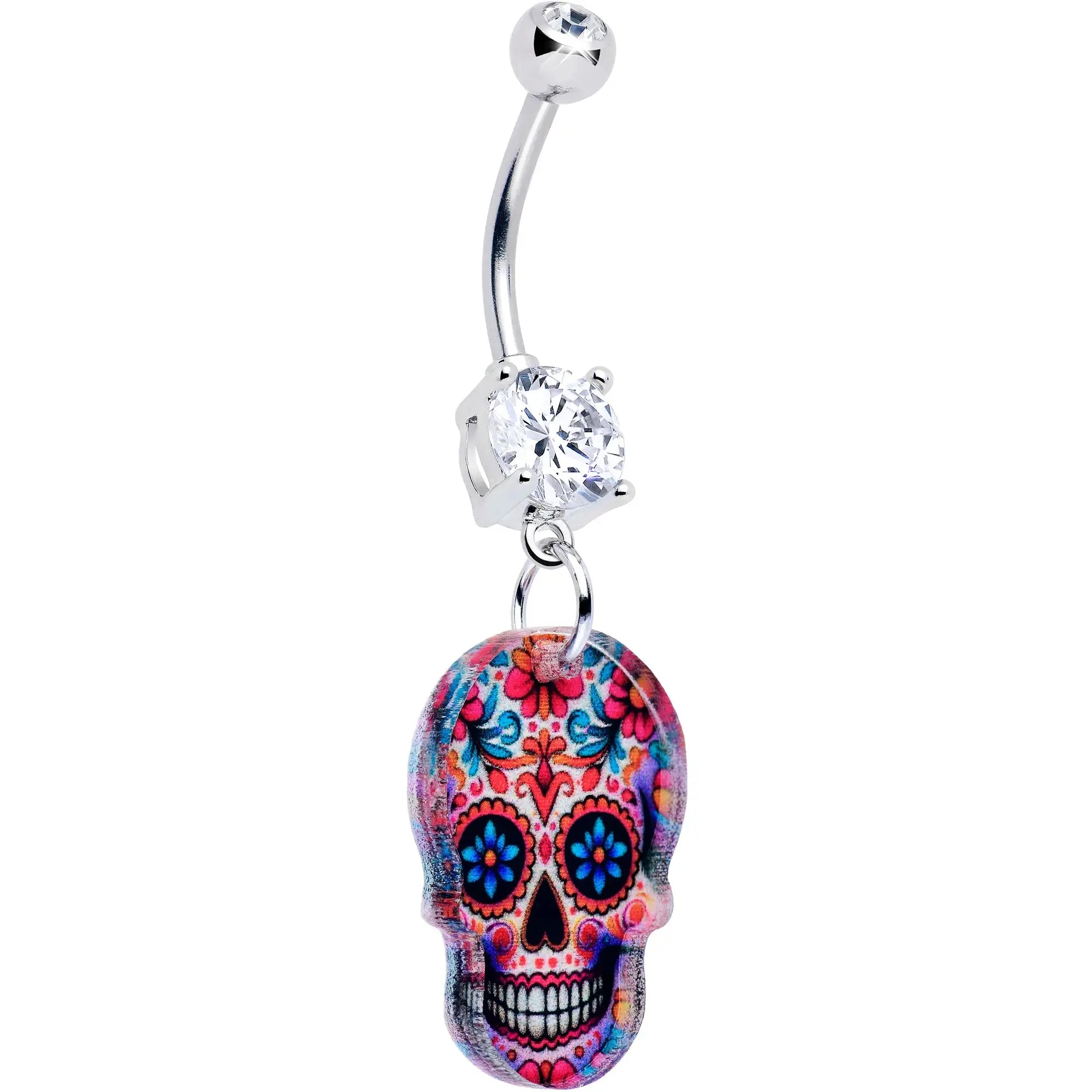 Acrylicious Happy Sugar Skull Dangle Belly Ring - BodyCandy - Flyclothing LLC
