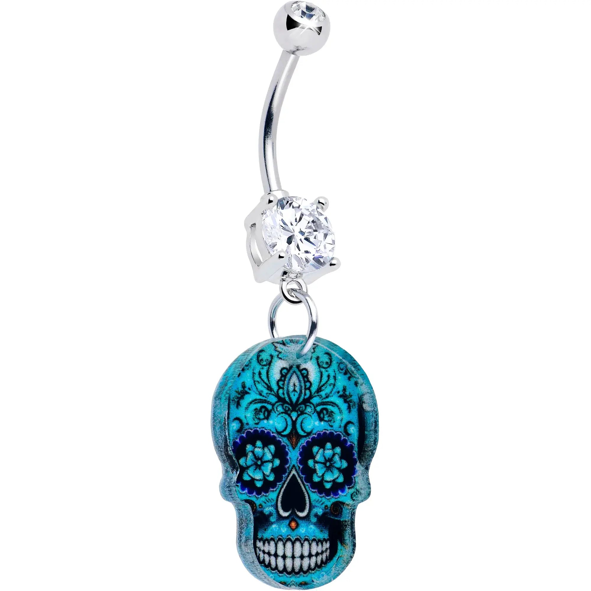 Acrylicious Shades of Aqua Sugar Skull Dangle Belly Ring - BodyCandy - Flyclothing LLC