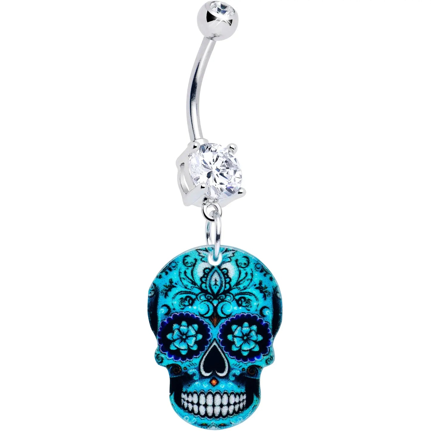 Acrylicious Shades of Aqua Sugar Skull Dangle Belly Ring - BodyCandy - Flyclothing LLC