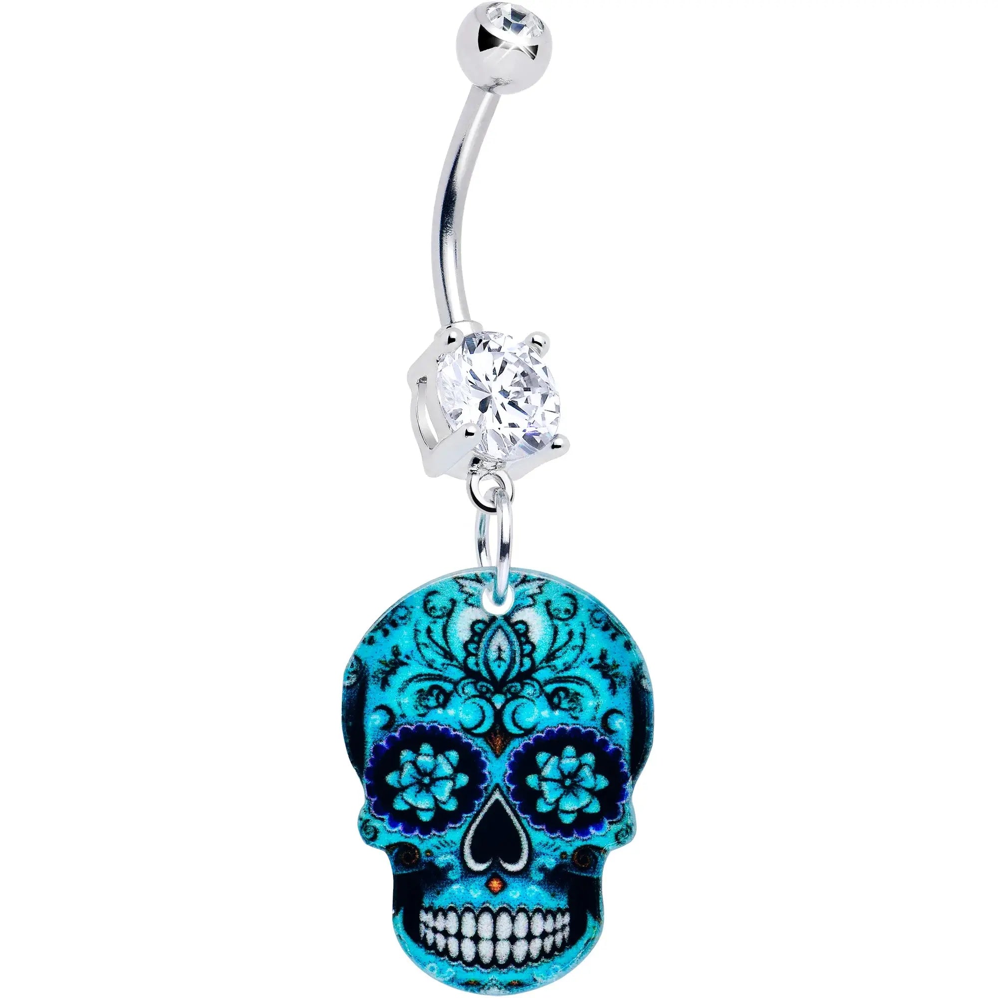 Acrylicious Shades of Aqua Sugar Skull Dangle Belly Ring - BodyCandy - Flyclothing LLC