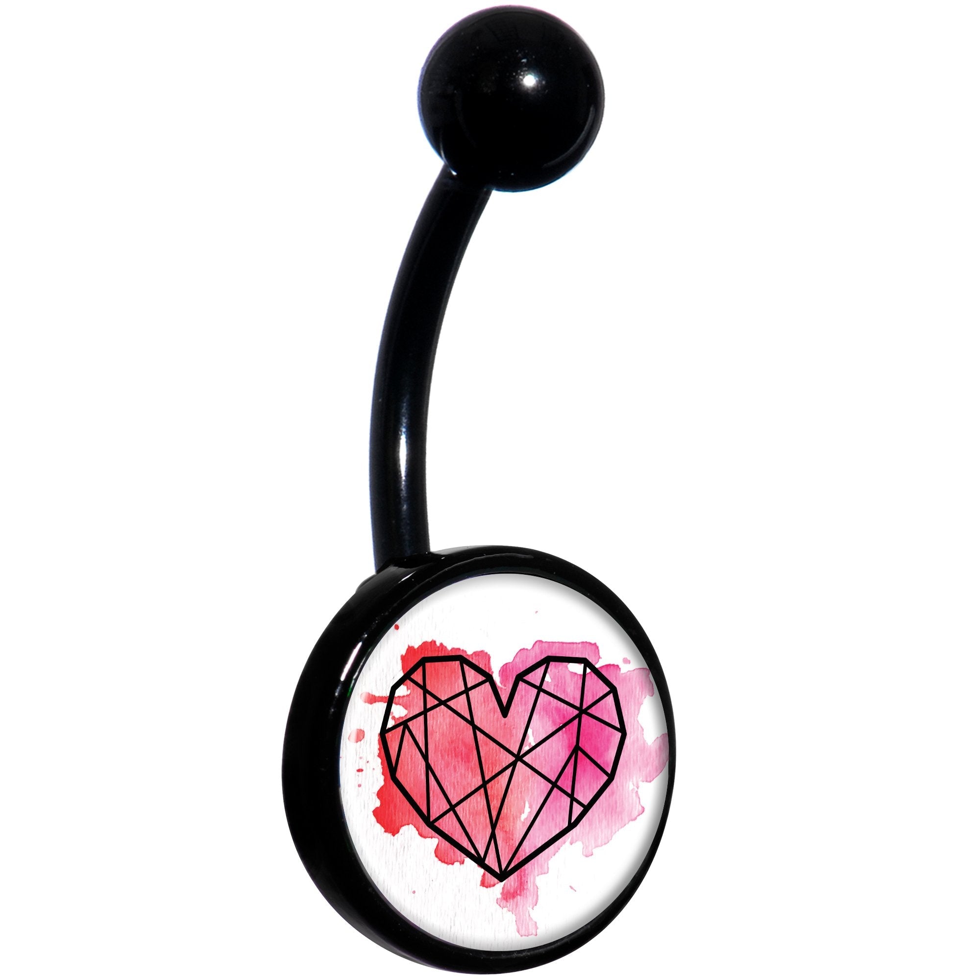 Watercolor Geometric Heart Black Belly Ring - BodyCandy - Flyclothing LLC