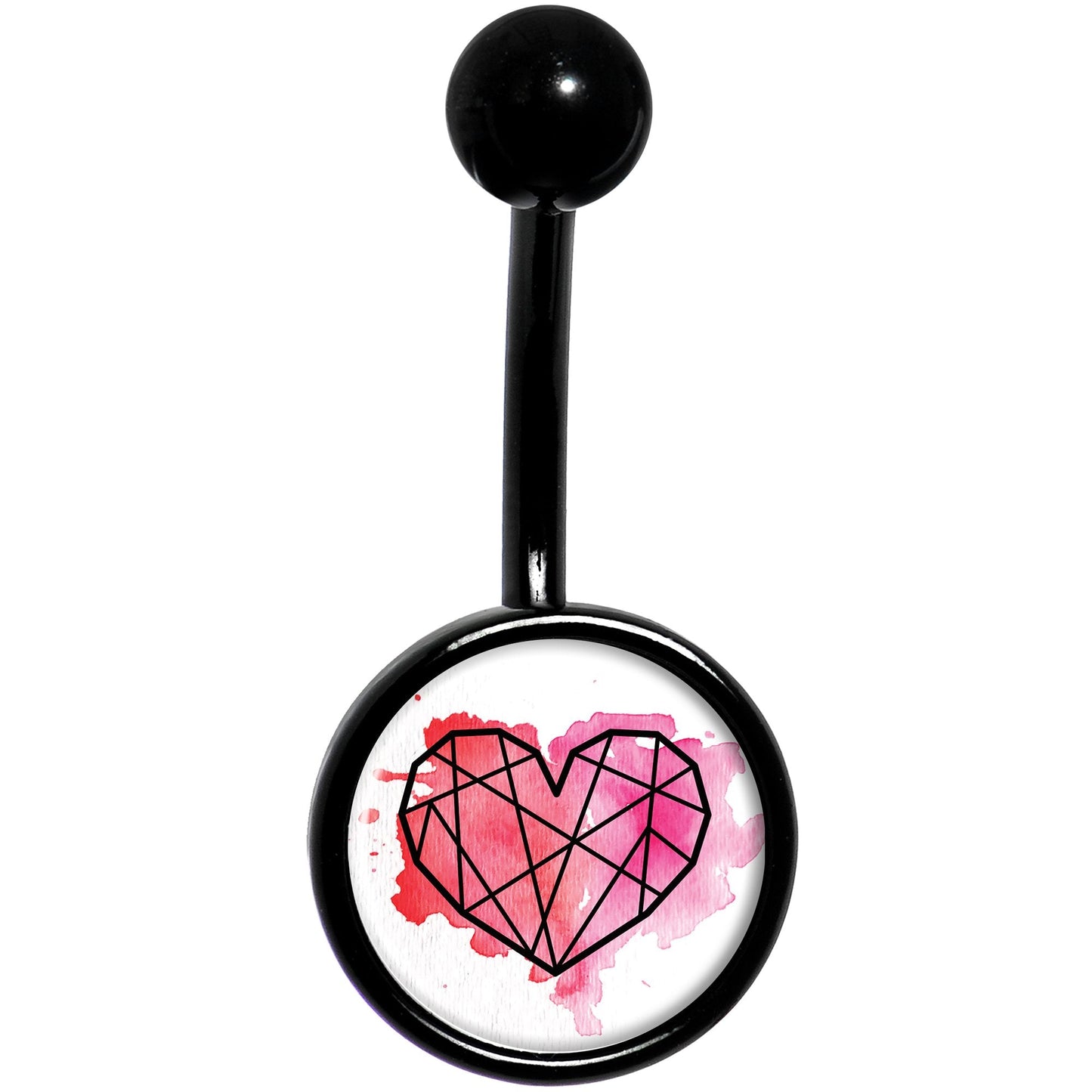 Watercolor Geometric Heart Black Belly Ring - BodyCandy - Flyclothing LLC