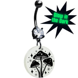 Black Double Gem Glow in the Dark Mystic Mushroom Dangle Belly Ring by Onyx O - BodyCandy - Flyclothing LLC