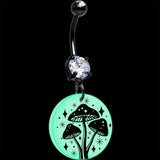 Black Double Gem Glow in the Dark Mystic Mushroom Dangle Belly Ring by Onyx O - BodyCandy - Flyclothing LLC