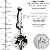 Black Double Gem Glow in the Dark Mystic Mushroom Dangle Belly Ring by Onyx O - BodyCandy - Flyclothing LLC