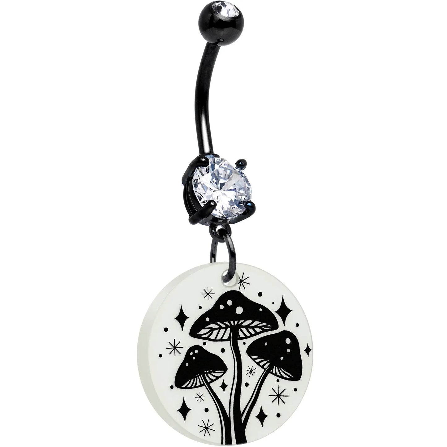 Black Double Gem Glow in the Dark Mystic Mushroom Dangle Belly Ring by Onyx O - BodyCandy - Flyclothing LLC