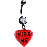 Black Double Gem Kiss Me Heart Dangle Belly Ring by Onyx O - BodyCandy - Flyclothing LLC