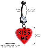 Black Double Gem Kiss Me Heart Dangle Belly Ring by Onyx O - BodyCandy - Flyclothing LLC