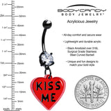 Black Double Gem Kiss Me Heart Dangle Belly Ring by Onyx O - BodyCandy - Flyclothing LLC