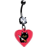 Black Double Gem Heart Staby Cat Dangle Belly Ring by Onyx O - BodyCandy - Flyclothing LLC