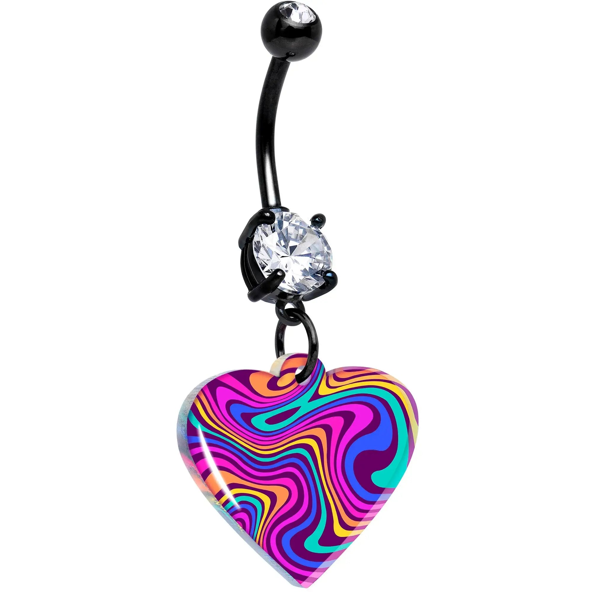 Black Double Gem Swirling Heart Dangle Belly Ring by Onyx O - BodyCandy - Flyclothing LLC