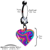 Black Double Gem Swirling Heart Dangle Belly Ring by Onyx O - BodyCandy - Flyclothing LLC