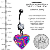 Black Double Gem Swirling Heart Dangle Belly Ring by Onyx O - BodyCandy - Flyclothing LLC