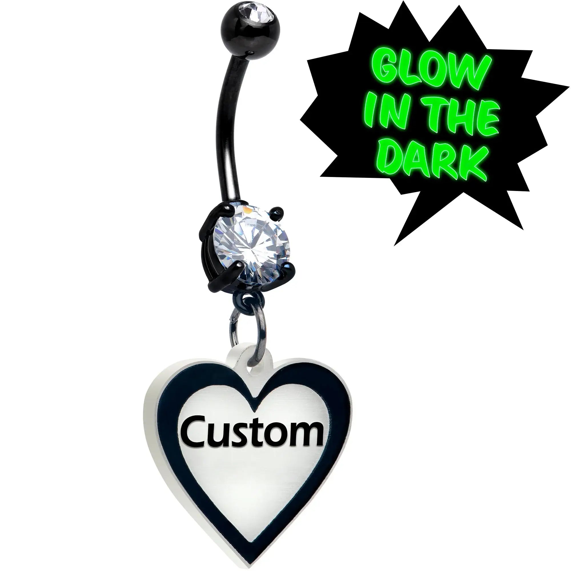 Custom Glow in the Dark Heart Dangle Personalized Belly Ring - BodyCandy - Flyclothing LLC