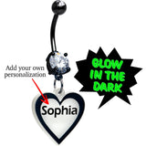 Custom Glow in the Dark Heart Dangle Personalized Belly Ring - BodyCandy - Flyclothing LLC