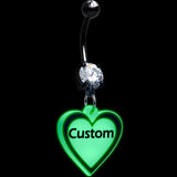 Custom Glow in the Dark Heart Dangle Personalized Belly Ring - BodyCandy - Flyclothing LLC