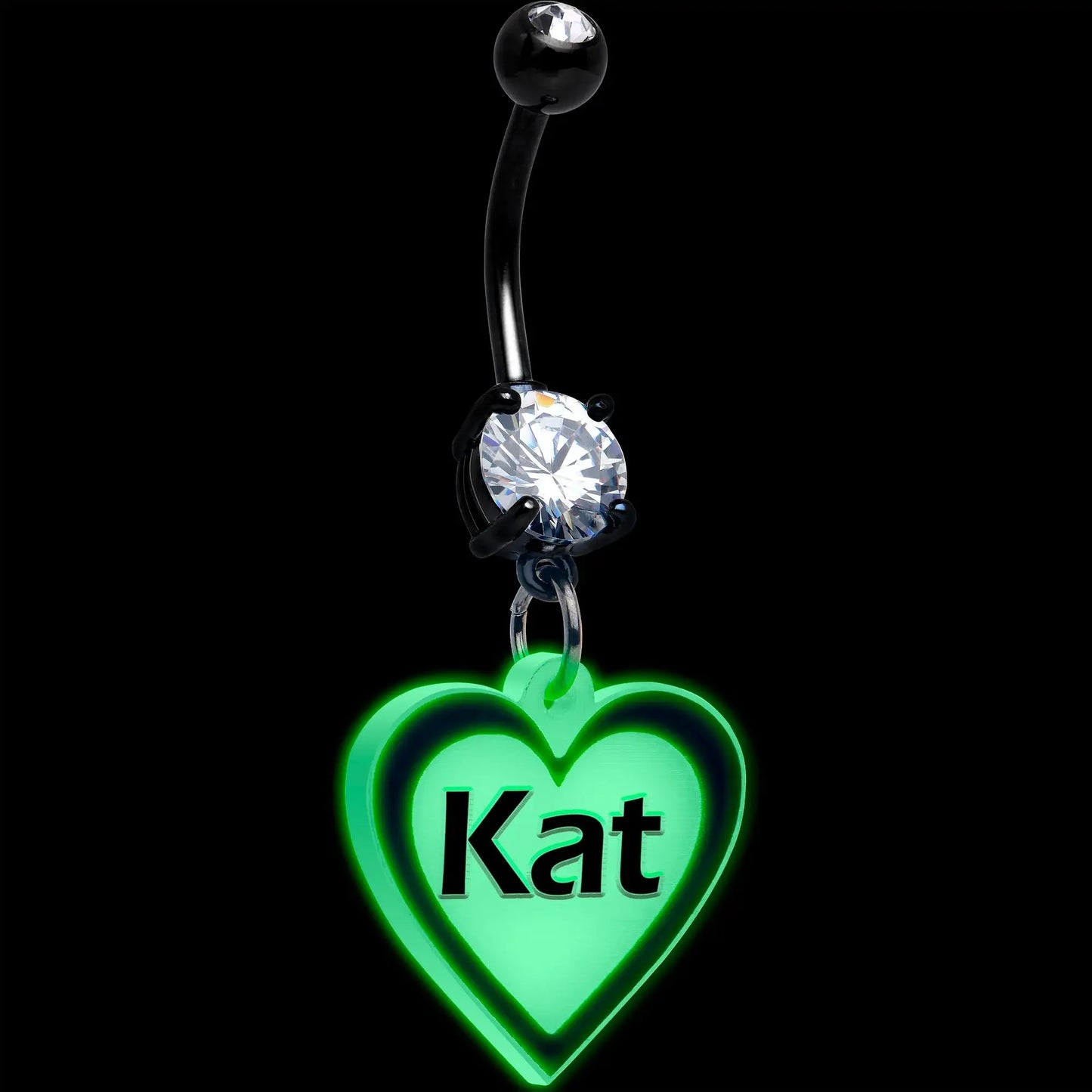 Custom Glow in the Dark Heart Dangle Personalized Belly Ring - BodyCandy - Flyclothing LLC
