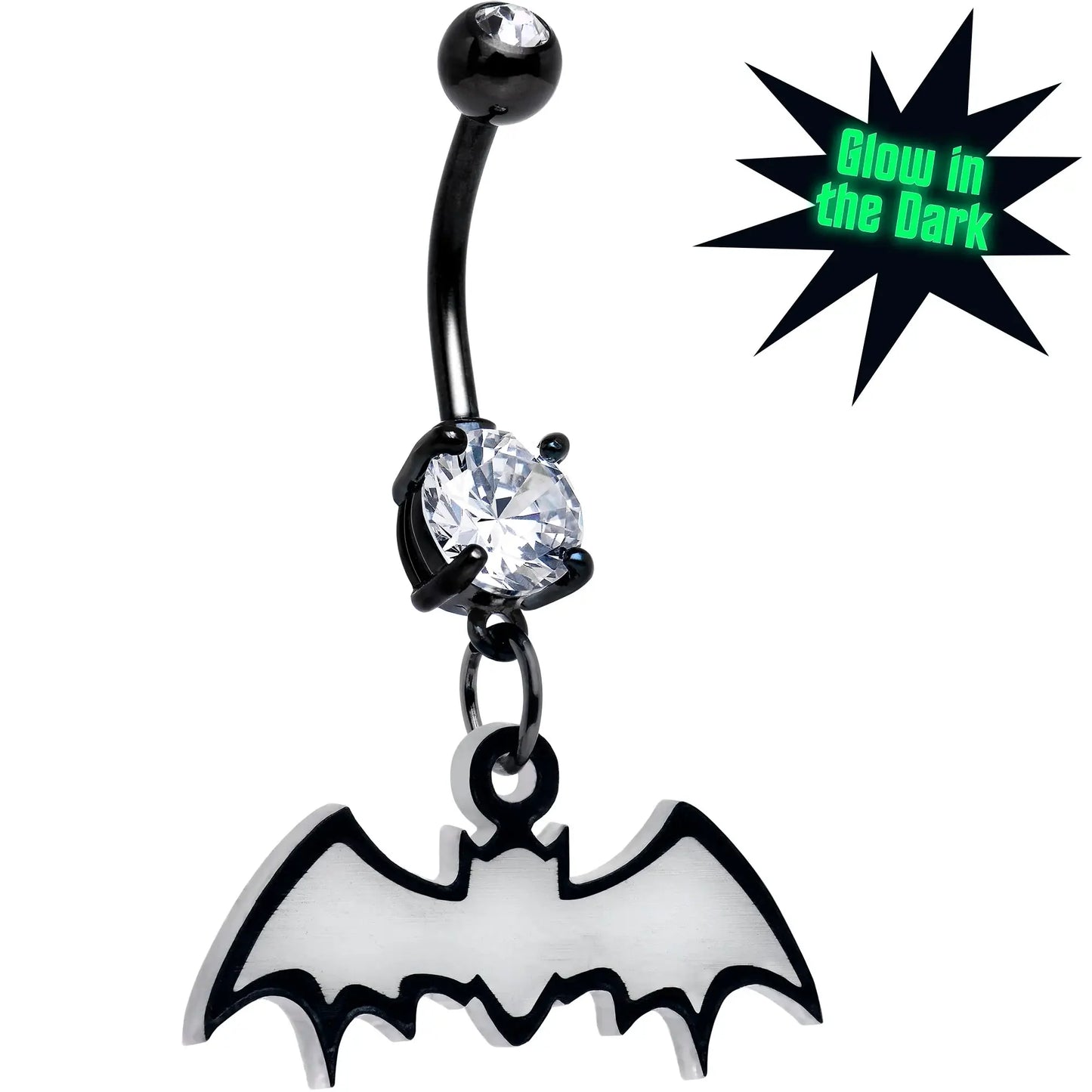 Glow in the Dark Dangle Bat Belly Ring by Onyx O - BodyCandy - Flyclothing LLC