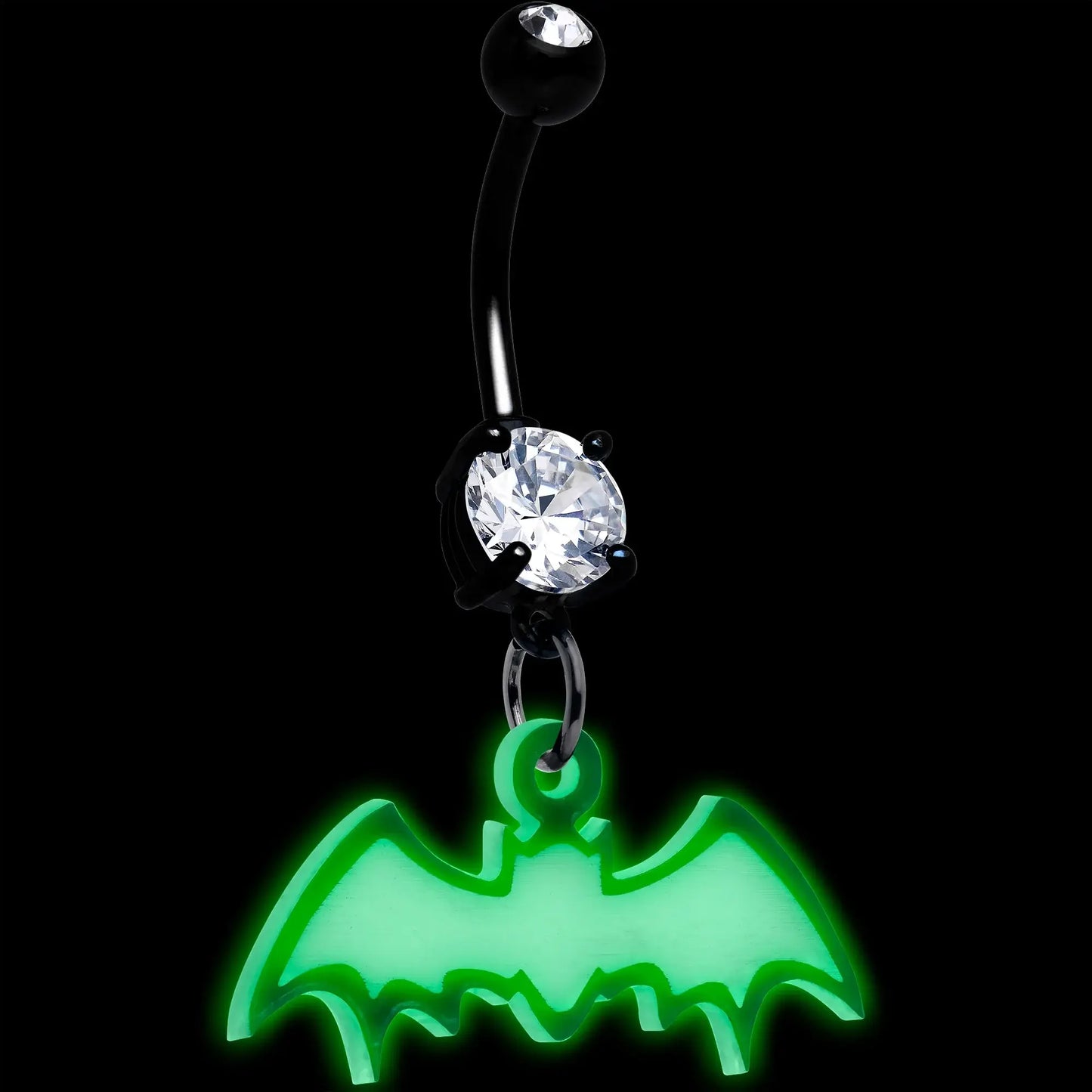 Glow in the Dark Dangle Bat Belly Ring by Onyx O - BodyCandy - Flyclothing LLC