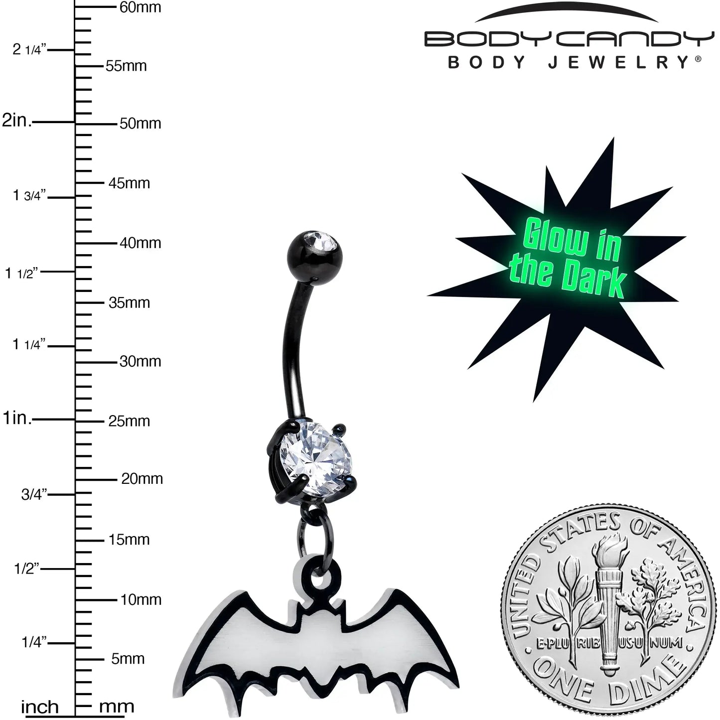 Glow in the Dark Dangle Bat Belly Ring by Onyx O - BodyCandy - Flyclothing LLC
