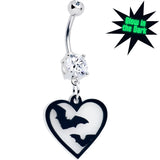 Flying Bat Heart Glow in the Dark Dangle Belly Ring by Onyx O - BodyCandy - Flyclothing LLC