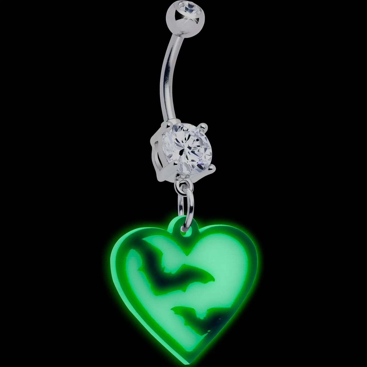 Flying Bat Heart Glow in the Dark Dangle Belly Ring by Onyx O - BodyCandy - Flyclothing LLC