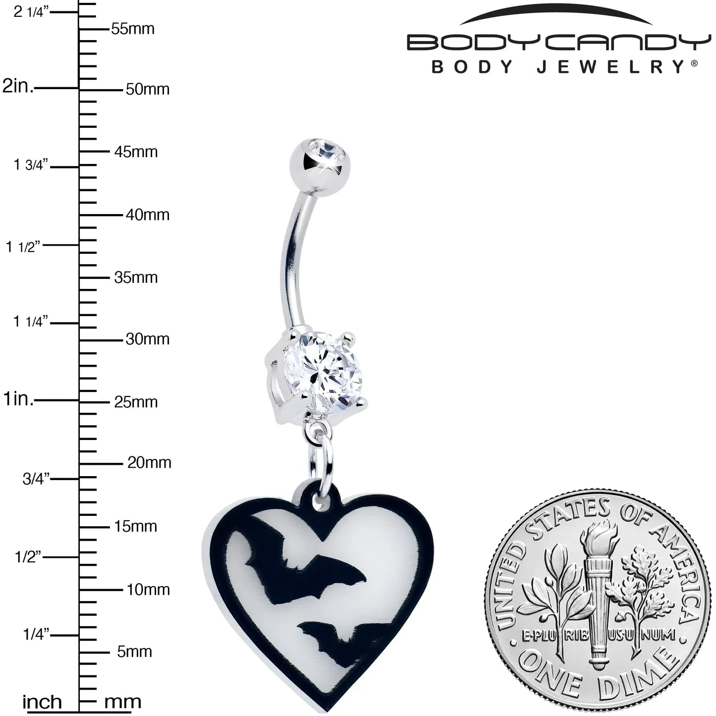Flying Bat Heart Glow in the Dark Dangle Belly Ring by Onyx O - BodyCandy - Flyclothing LLC