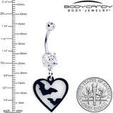 Flying Bat Heart Glow in the Dark Dangle Belly Ring by Onyx O - BodyCandy - Flyclothing LLC