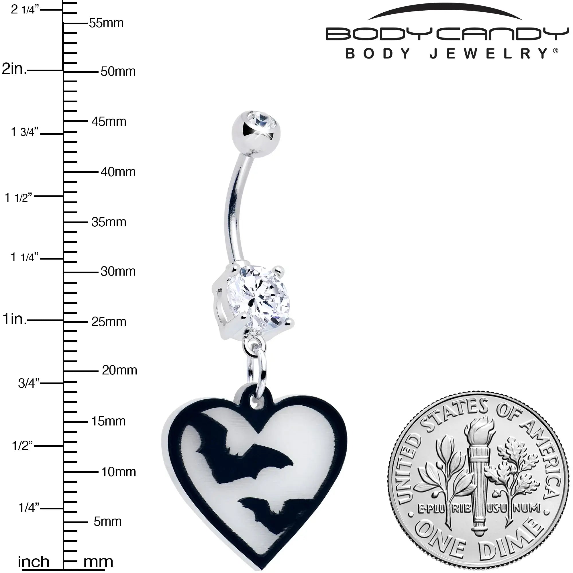Flying Bat Heart Glow in the Dark Dangle Belly Ring by Onyx O - BodyCandy - Flyclothing LLC
