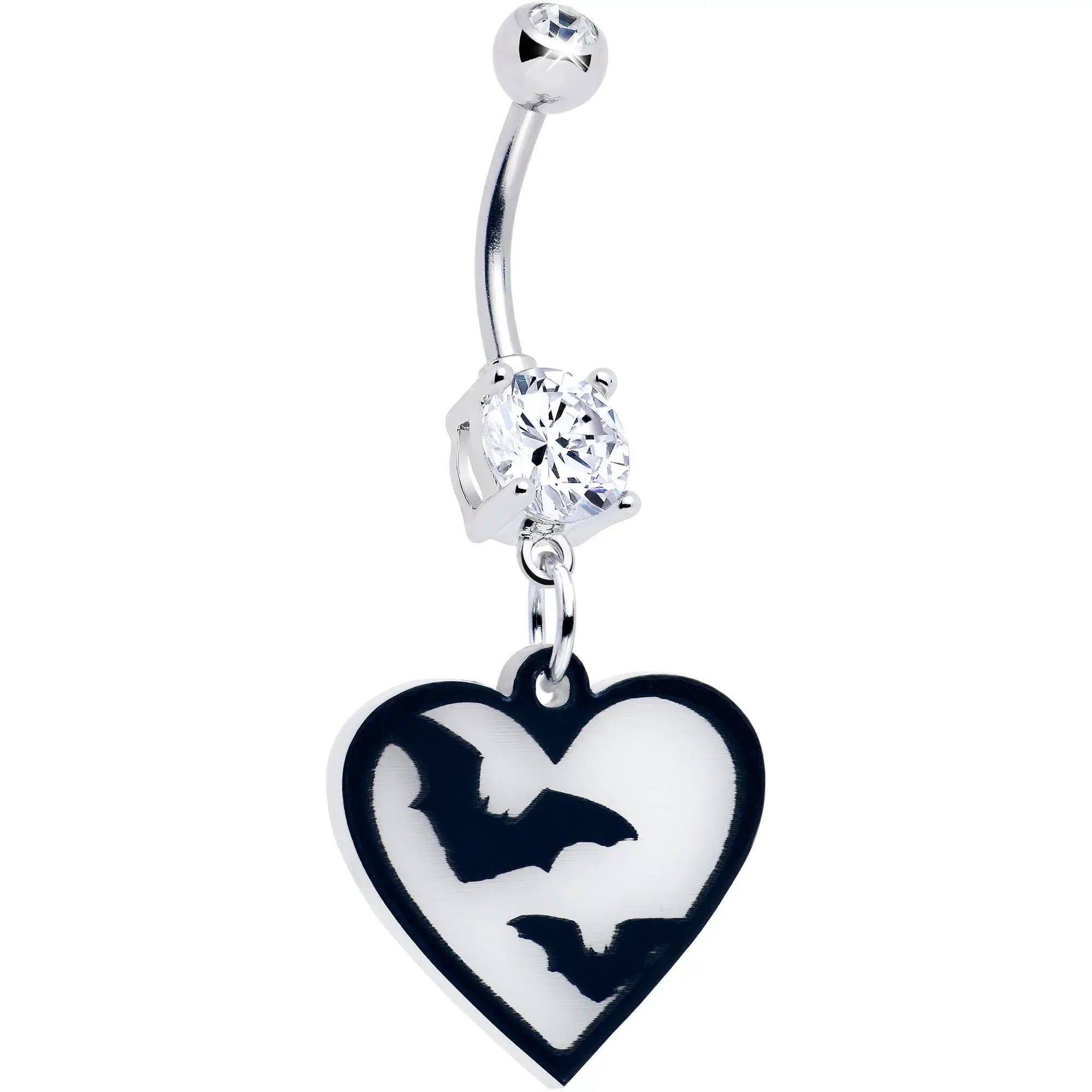 Flying Bat Heart Glow in the Dark Dangle Belly Ring by Onyx O - BodyCandy - Flyclothing LLC