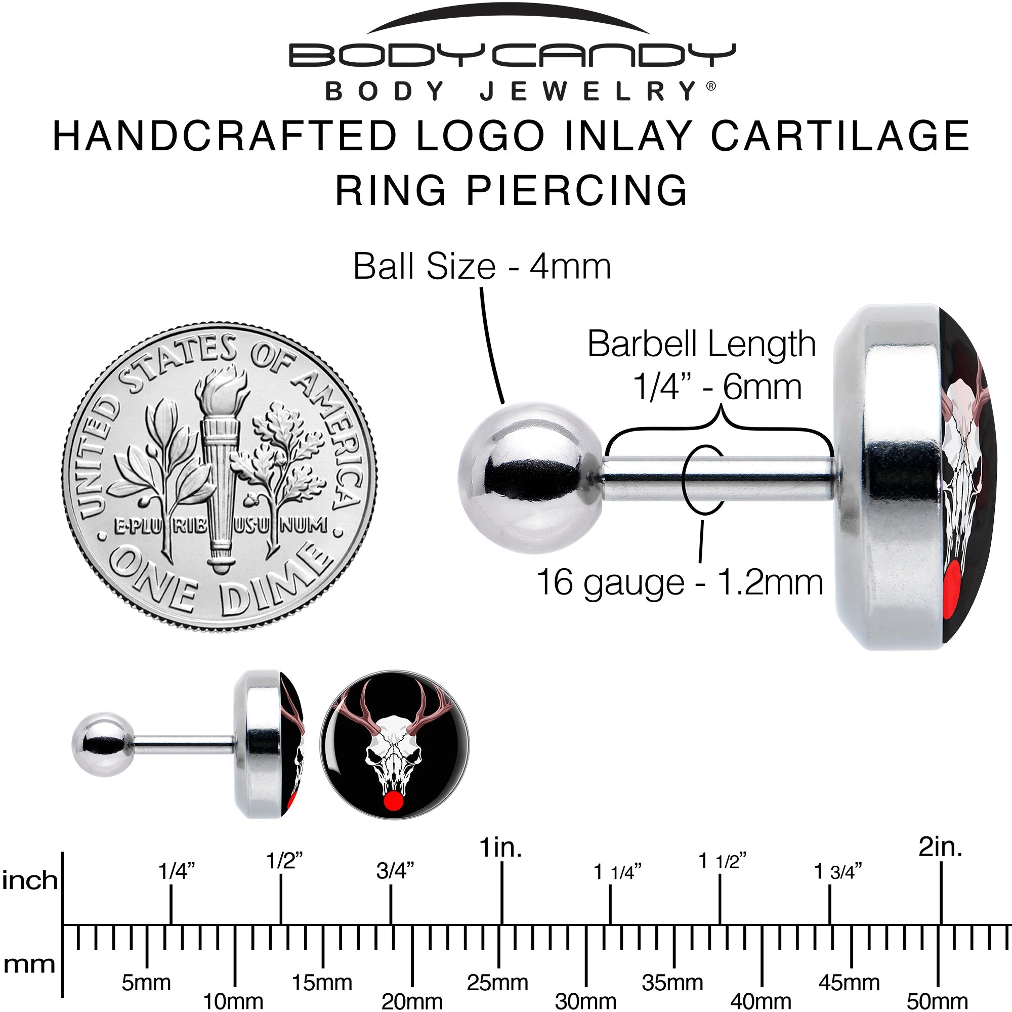 16G 1/4 Holiday Dead Nosed Reindeer Tragus Cartilage Earring by Onyx O