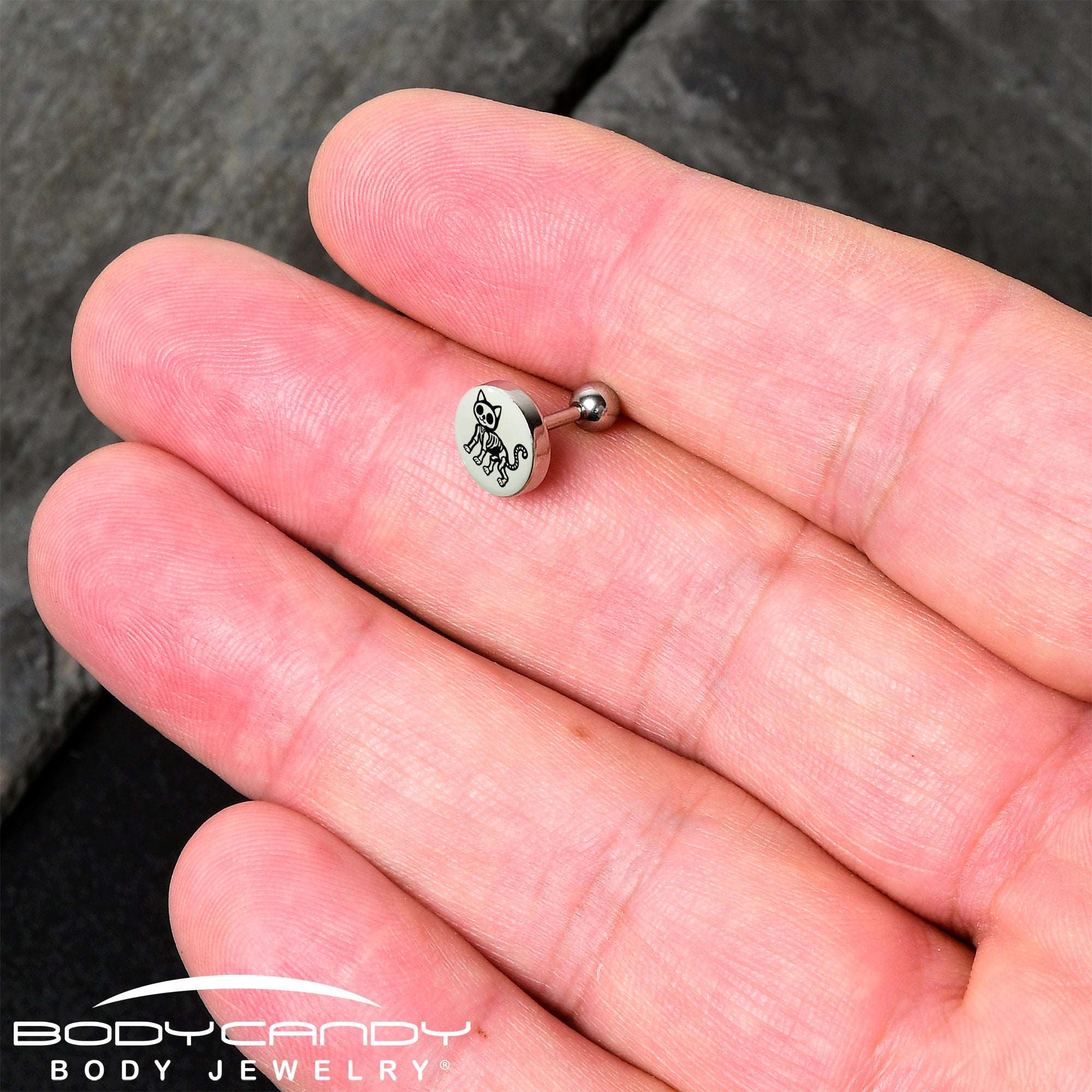 16G 1/4 Glow in the Dark Skeleton Kitty Cat Tragus Cartilage Earring by Onyx O