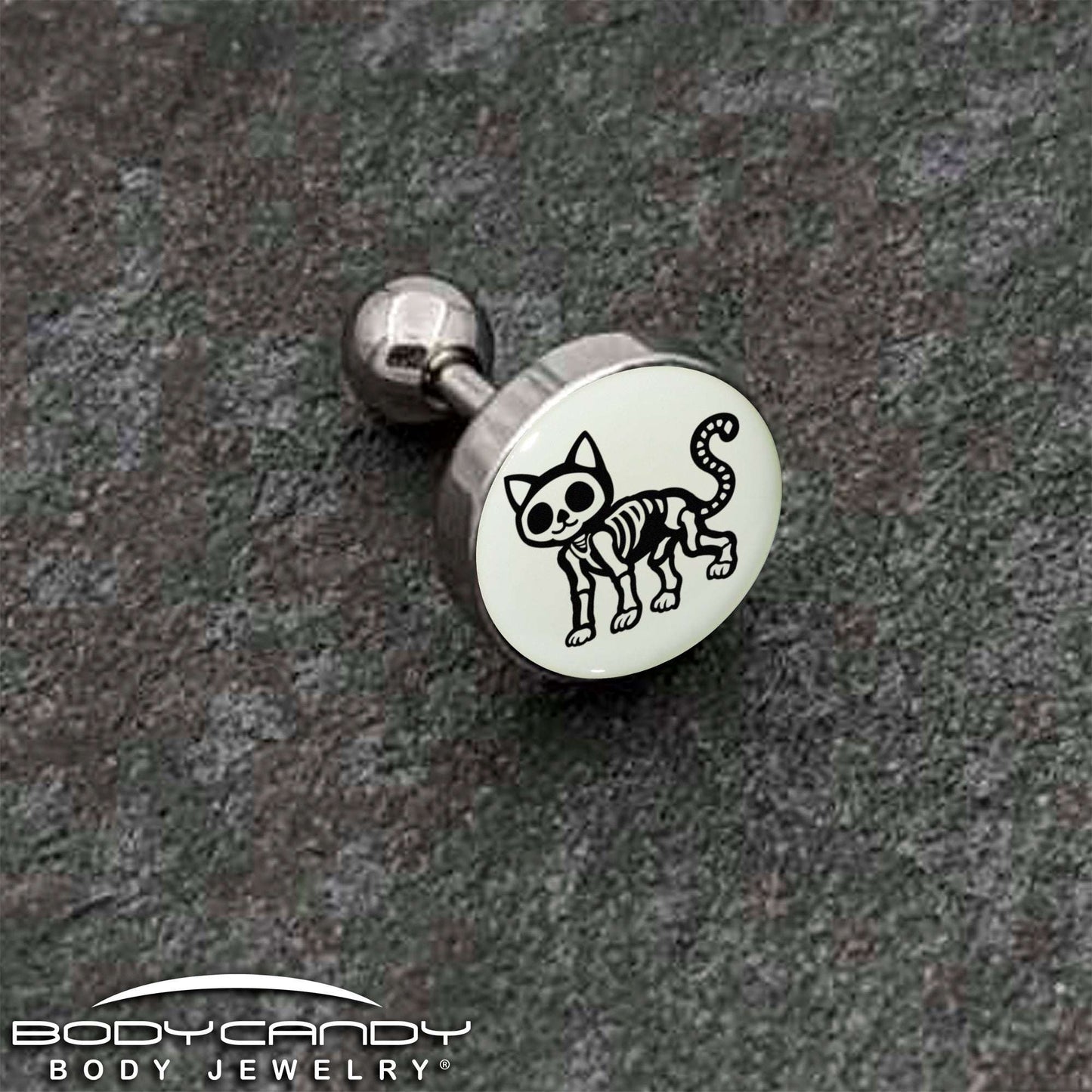16G 1/4 Glow in the Dark Skeleton Kitty Cat Tragus Cartilage Earring by Onyx O