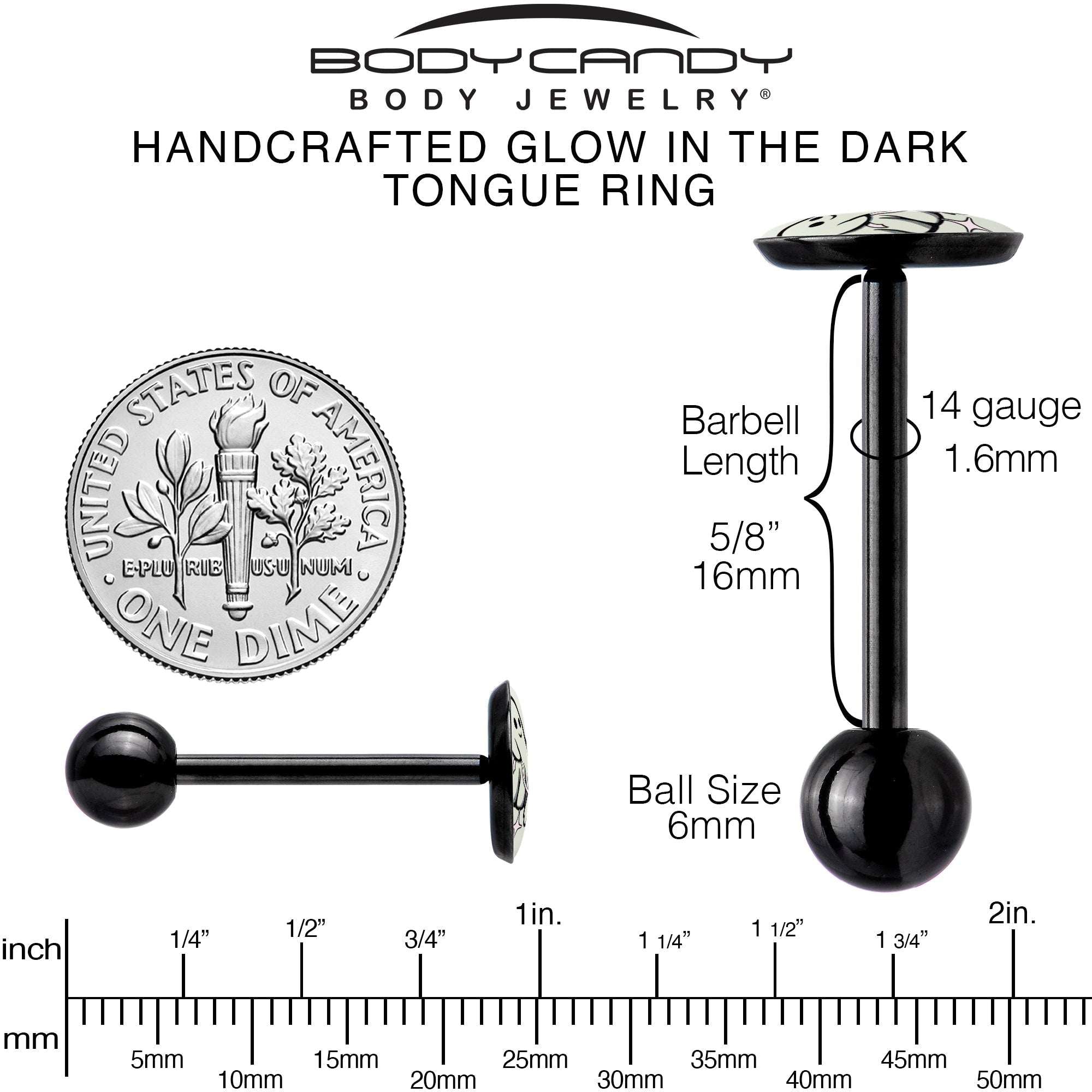 Glow in the Dark Black Anodized Halloween Ghost and Dog Barbell Tongue Ring by Onyx O