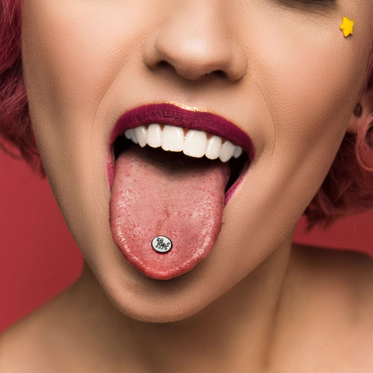 Glow in the Dark Black Anodized Skeleton Kitty Cat Barbell Tongue Ring by Onyx O