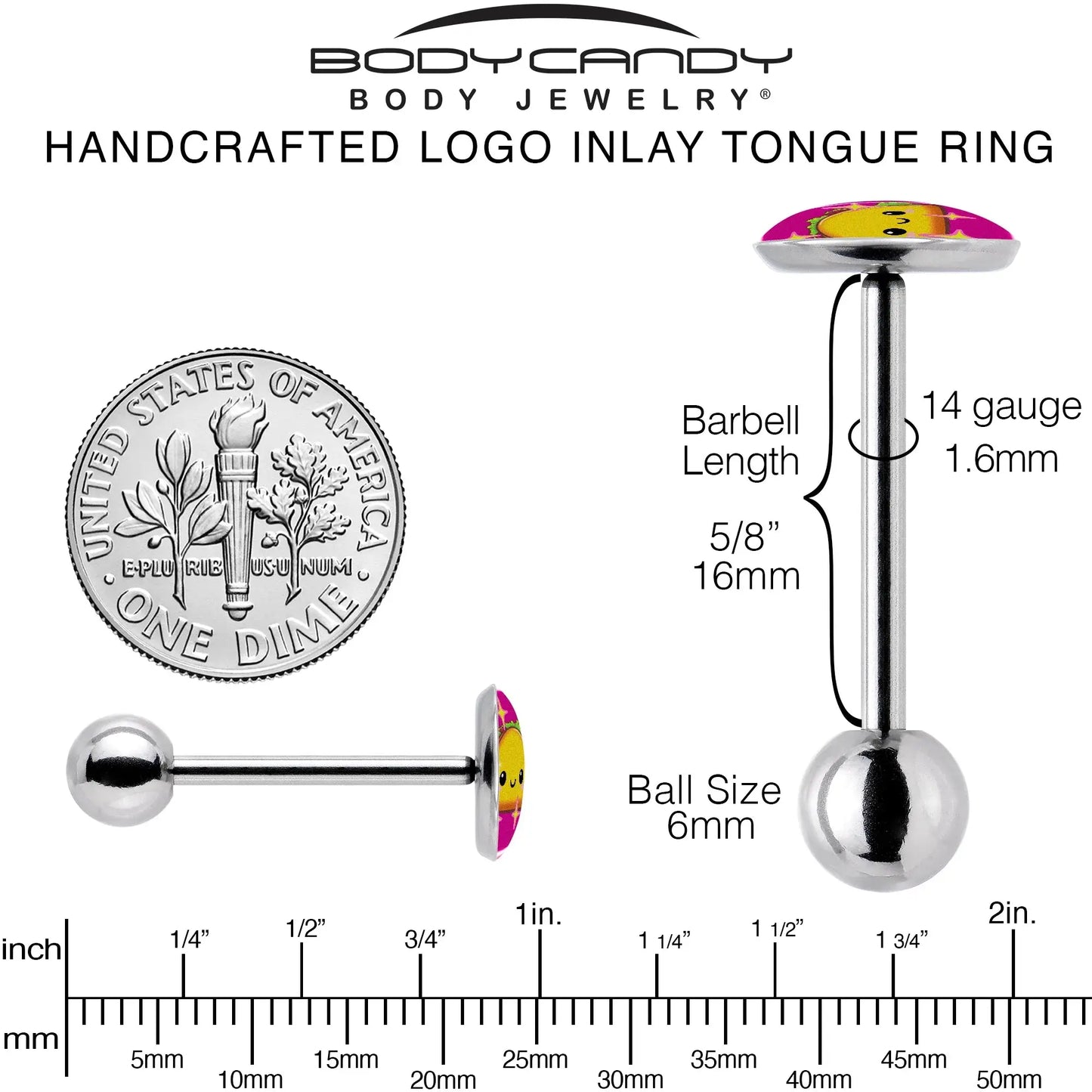 Mexican Fiesta Cute Taco Barbell Tongue Ring by Onyx O - BodyCandy - Flyclothing LLC