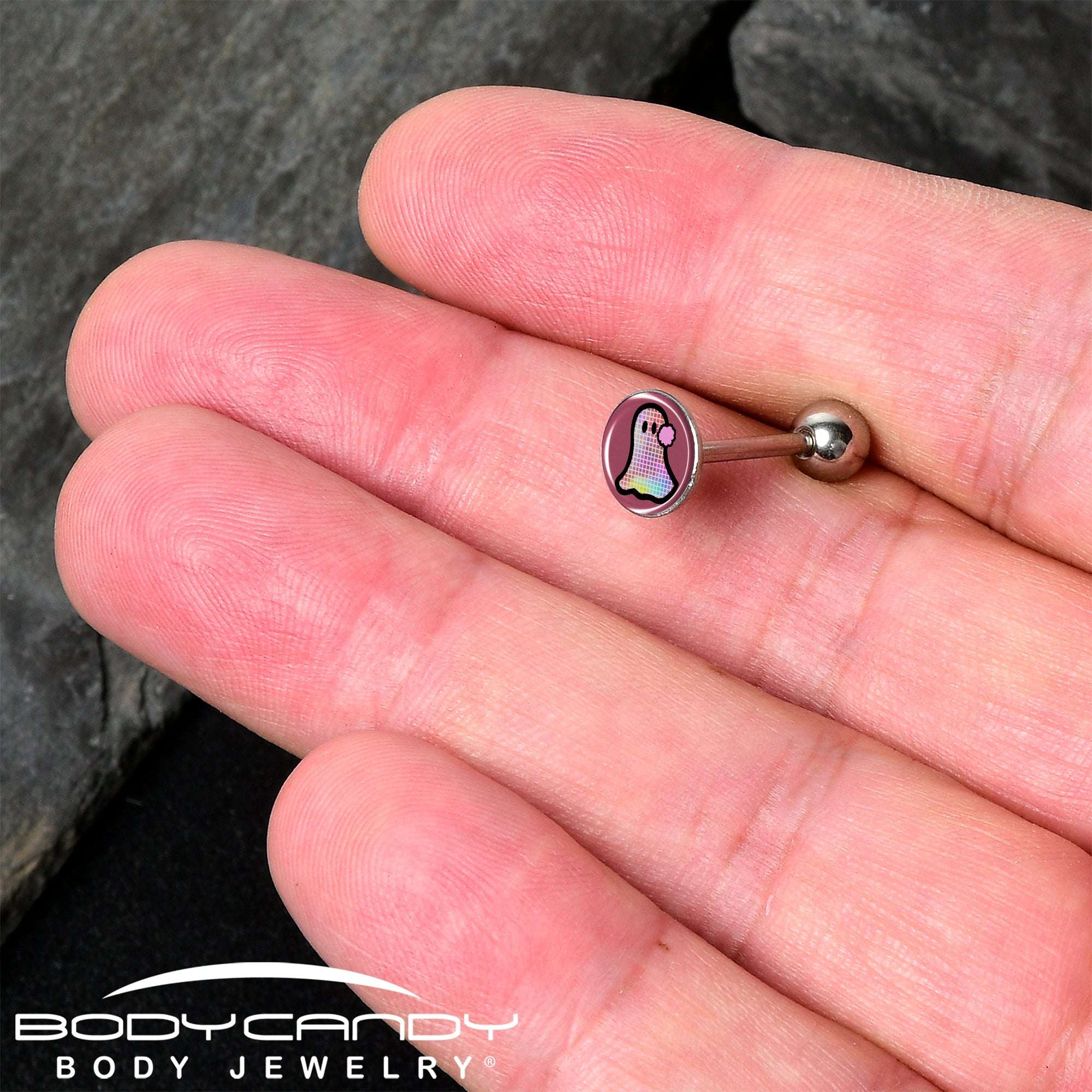 Disco Spirit Ghost Barbell Tongue Ring by Onyx O