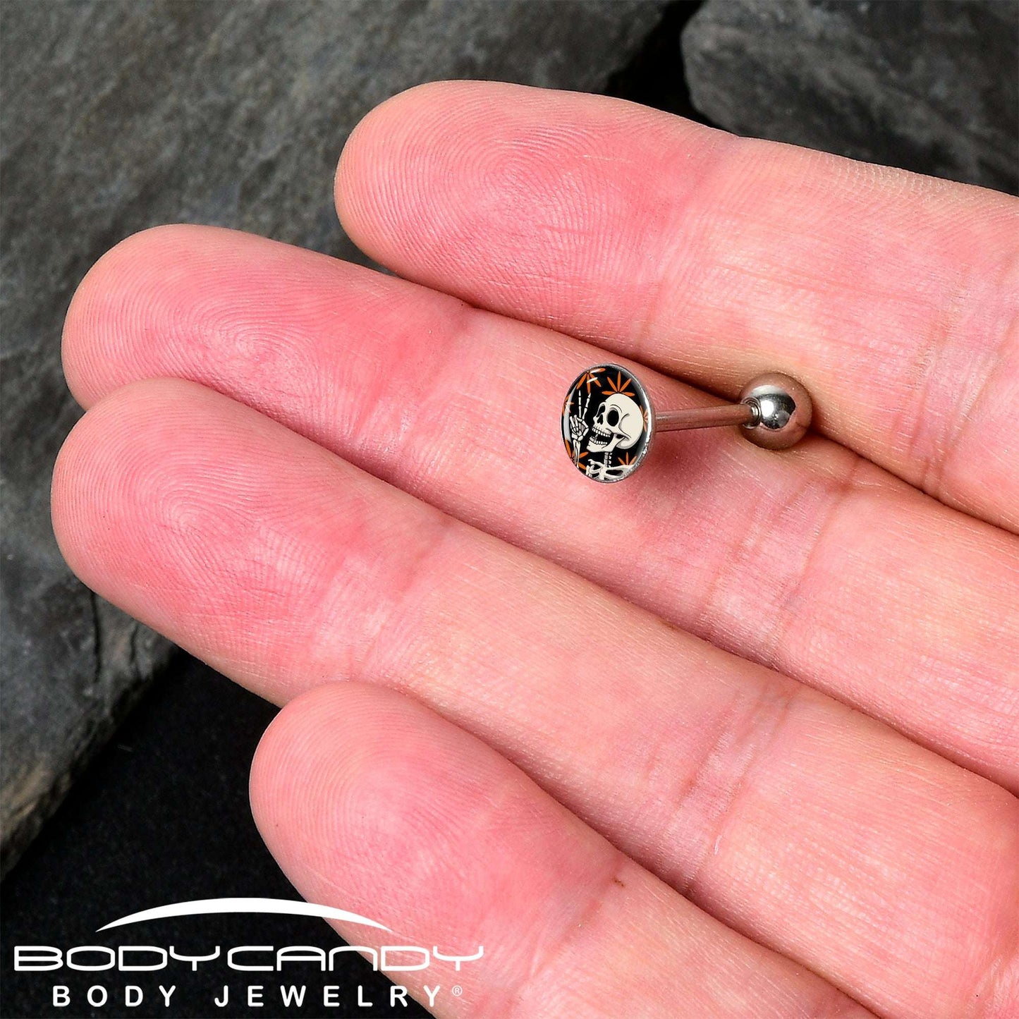 Peace Sign Skeleton Barbell Tongue Ring by Onyx O