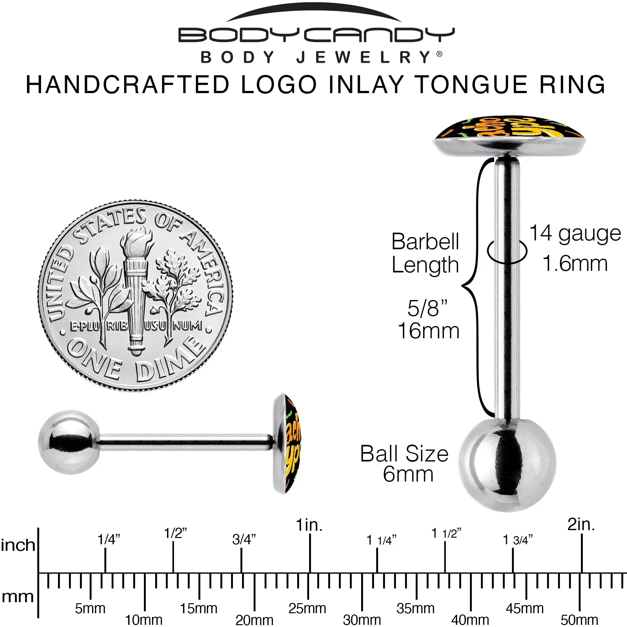 Nacho Type Barbell Tongue Ring by Onyx O - BodyCandy - Flyclothing LLC