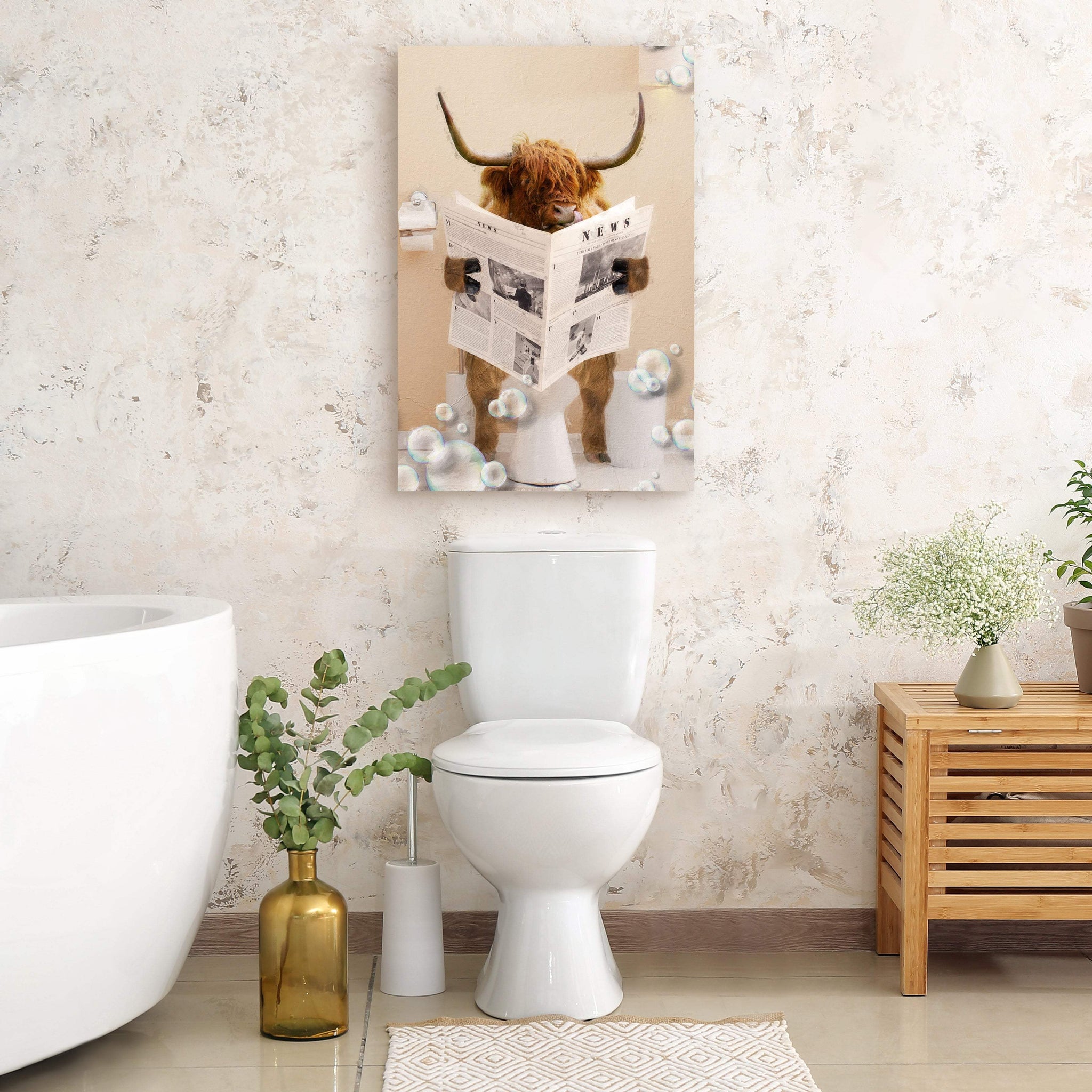 Highland Cow Reading Newspaper Canvas Wall Art - Tailored Canvases - Flyclothing LLC